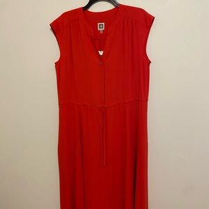 Anne Klein Poppy Colored MIDI Dress Size Large